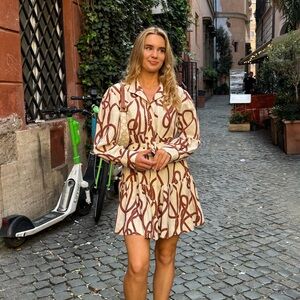 Shona Joy Cream Dress with Brown Rope Print